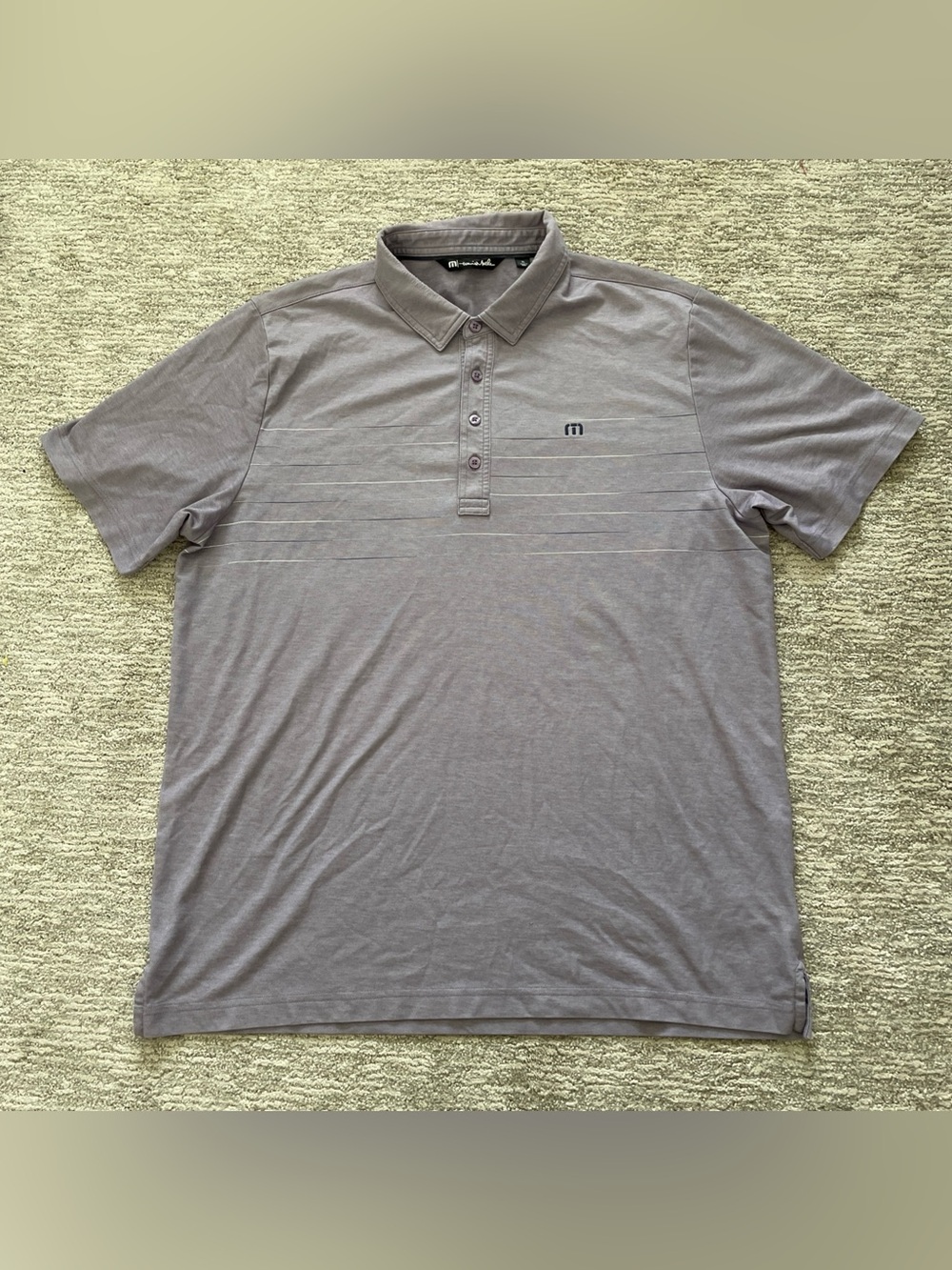 Travis Mathew Mens Polo Golf Shirt Purple Striped XL Performance Short Sleeve